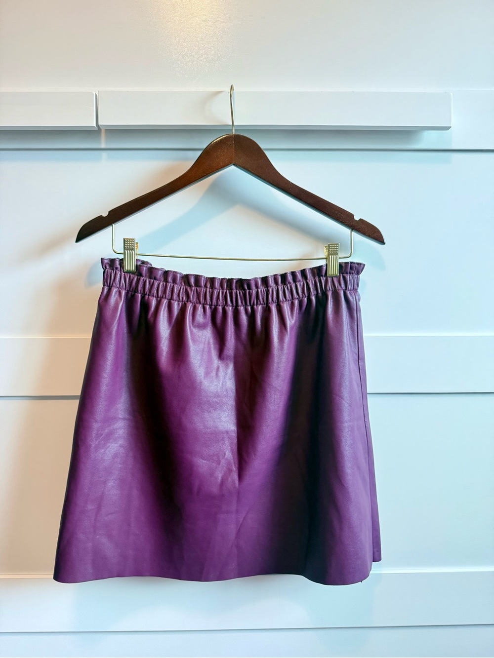 LOFT Purple Faux Leather Mini Skirt with Elastic Waist